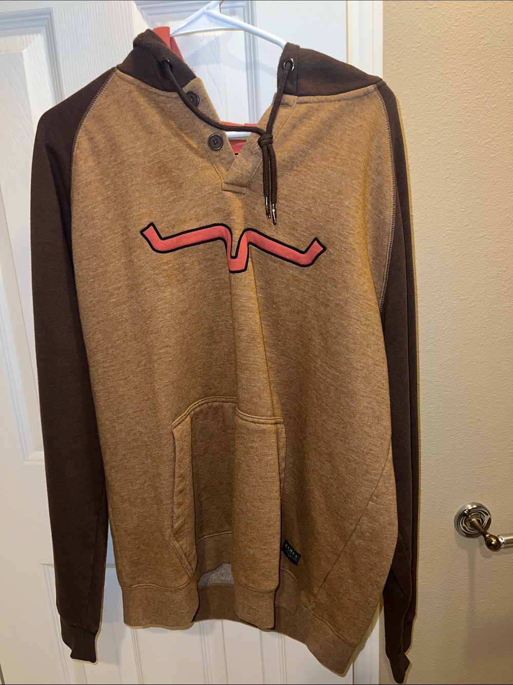 Kimes Ranch Tan and Brown Hoodie with Pink Logo